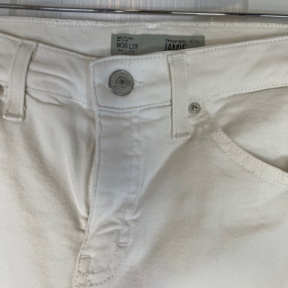 TopShop Moto Jamie Distressed White Jeans W30 L28 Petite - Picture 6 of 11